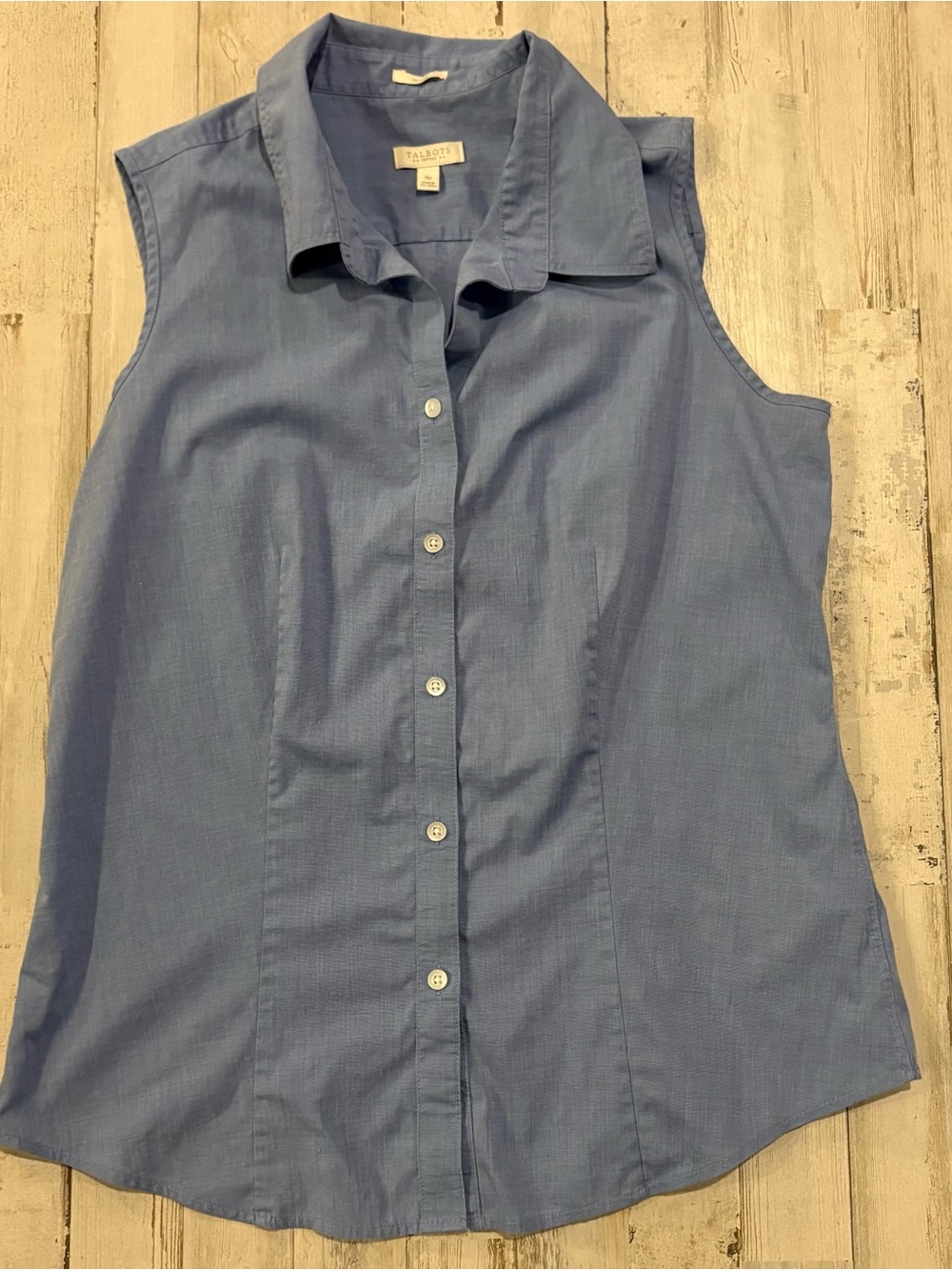 Talbots Sleeveless Button-Front Chambray Blue Cotton Shirt 8P
